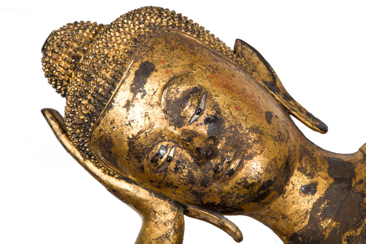 gilt lacquered bronze figure of the reclining Buddha Bangkok, Ratanakosin period