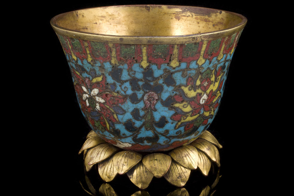 Gilt bronze cup and cloisonné enamel