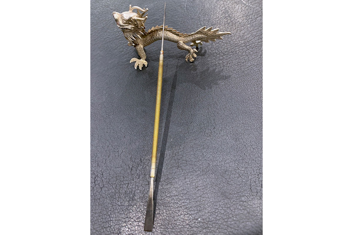 opium needle made in iron and brass
