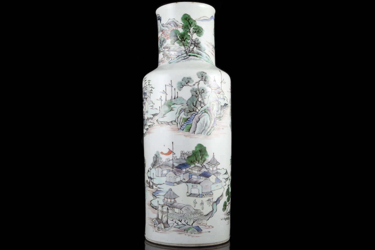Shunzhi polychrome riverscape vase