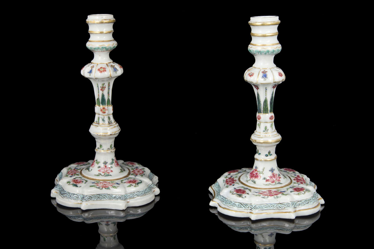 Famille rose pair candlesticks