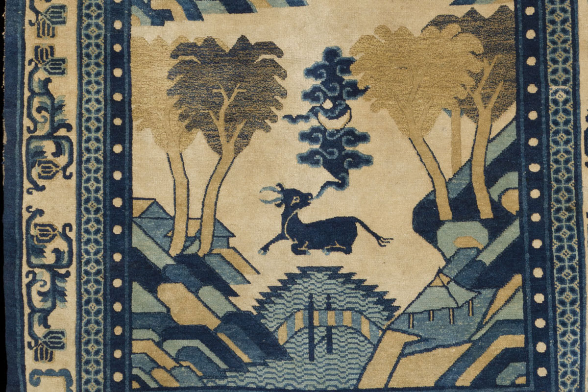 Qing carpet with deer, rockwork and bridge