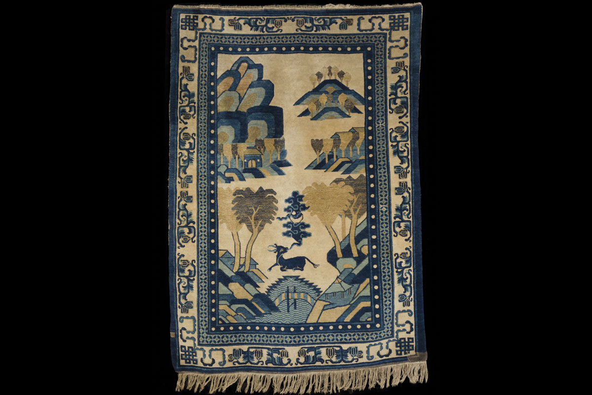 Qing carpet with deer, rockwork and bridge